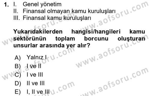Devlet Borçları Dersi 2021 - 2022 Yılı (Vize) Ara Sınav Soruları 1. Soru