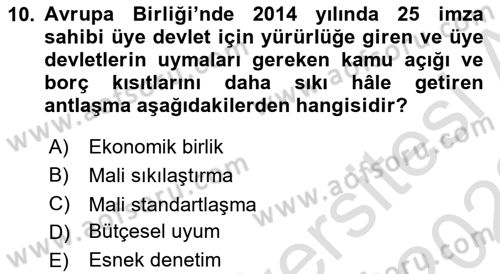 Devlet Borçları Dersi 2021 - 2022 Yılı (Vize) Ara Sınav Soruları 10. Soru
