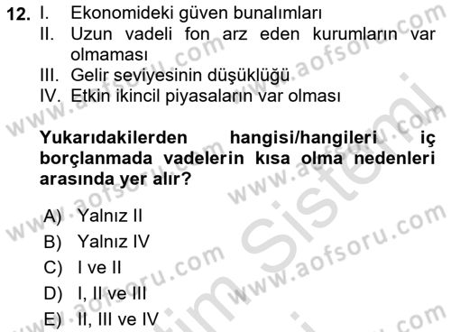 Devlet Borçları Dersi 2021 - 2022 Yılı (Vize) Ara Sınav Soruları 12. Soru