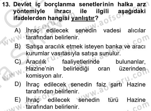 Devlet Borçları Dersi 2021 - 2022 Yılı (Vize) Ara Sınav Soruları 13. Soru