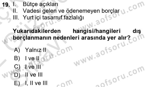 Devlet Borçları Dersi 2021 - 2022 Yılı (Vize) Ara Sınav Soruları 19. Soru