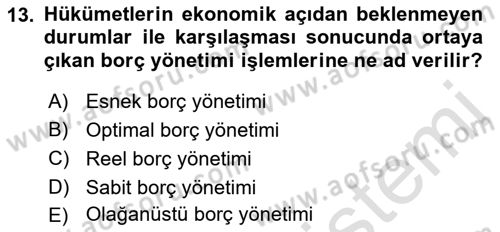 Devlet Borçları Dersi 2021 - 2022 Yılı (Final) Dönem Sonu Sınav Soruları 13. Soru