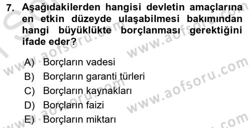 Devlet Borçları Dersi 2021 - 2022 Yılı (Final) Dönem Sonu Sınav Soruları 7. Soru