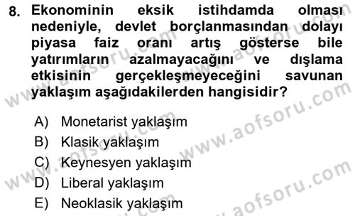 Devlet Borçları Dersi 2021 - 2022 Yılı (Final) Dönem Sonu Sınav Soruları 8. Soru