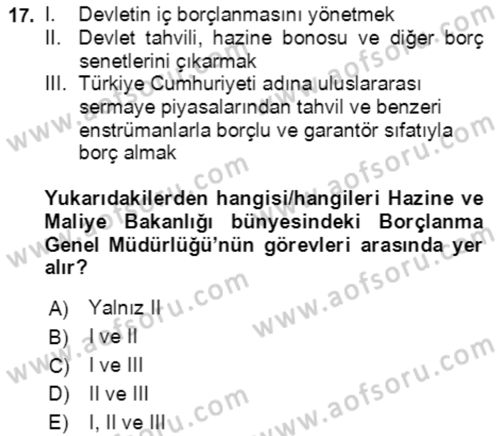Devlet Borçları Dersi 2021 - 2022 Yılı Yaz Okulu Sınav Soruları 17. Soru