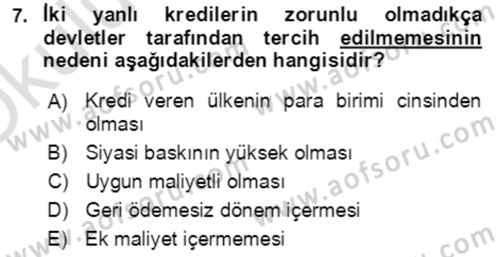 Devlet Borçları Dersi 2021 - 2022 Yılı Yaz Okulu Sınav Soruları 7. Soru
