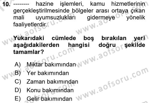 Devlet Borçları Dersi 2022 - 2023 Yılı (Vize) Ara Sınav Soruları 10. Soru