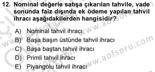 Devlet Borçları Dersi 2022 - 2023 Yılı (Vize) Ara Sınav Soruları 12. Soru