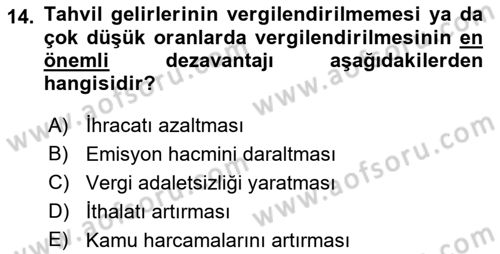 Devlet Borçları Dersi 2022 - 2023 Yılı (Vize) Ara Sınav Soruları 14. Soru