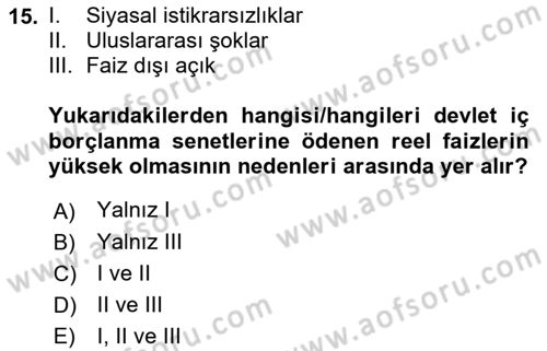 Devlet Borçları Dersi 2022 - 2023 Yılı (Vize) Ara Sınav Soruları 15. Soru