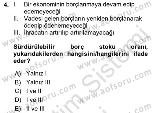 Devlet Borçları Dersi 2022 - 2023 Yılı (Vize) Ara Sınav Soruları 4. Soru