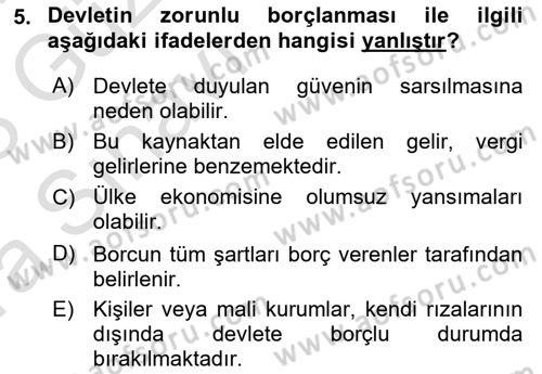 Devlet Borçları Dersi 2022 - 2023 Yılı (Vize) Ara Sınav Soruları 5. Soru
