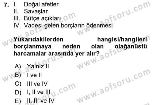 Devlet Borçları Dersi 2022 - 2023 Yılı (Vize) Ara Sınav Soruları 7. Soru