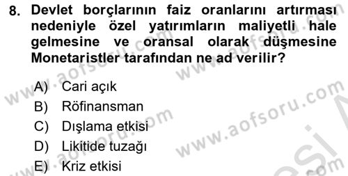 Devlet Borçları Dersi 2022 - 2023 Yılı (Vize) Ara Sınav Soruları 8. Soru