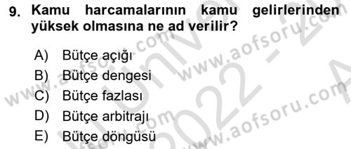Devlet Borçları Dersi 2022 - 2023 Yılı (Vize) Ara Sınav Soruları 9. Soru