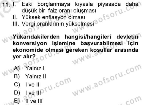 Devlet Borçları Dersi 2022 - 2023 Yılı (Final) Dönem Sonu Sınav Soruları 11. Soru