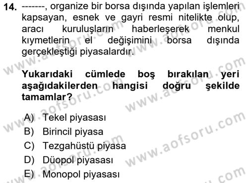 Devlet Borçları Dersi 2022 - 2023 Yılı (Final) Dönem Sonu Sınav Soruları 14. Soru