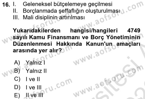 Devlet Borçları Dersi 2022 - 2023 Yılı (Final) Dönem Sonu Sınav Soruları 16. Soru