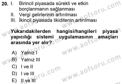 Devlet Borçları Dersi 2022 - 2023 Yılı (Final) Dönem Sonu Sınav Soruları 20. Soru