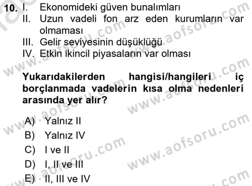 Devlet Borçları Dersi 2022 - 2023 Yılı Yaz Okulu Sınav Soruları 10. Soru
