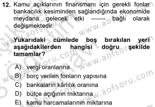 Devlet Borçları Dersi 2022 - 2023 Yılı Yaz Okulu Sınav Soruları 12. Soru