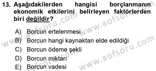 Devlet Borçları Dersi 2022 - 2023 Yılı Yaz Okulu Sınav Soruları 13. Soru