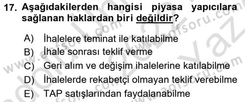 Devlet Borçları Dersi 2022 - 2023 Yılı Yaz Okulu Sınav Soruları 17. Soru