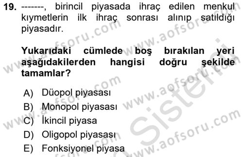 Devlet Borçları Dersi 2022 - 2023 Yılı Yaz Okulu Sınav Soruları 19. Soru