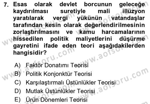 Devlet Borçları Dersi 2022 - 2023 Yılı Yaz Okulu Sınav Soruları 7. Soru