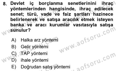 Devlet Borçları Dersi 2022 - 2023 Yılı Yaz Okulu Sınav Soruları 8. Soru
