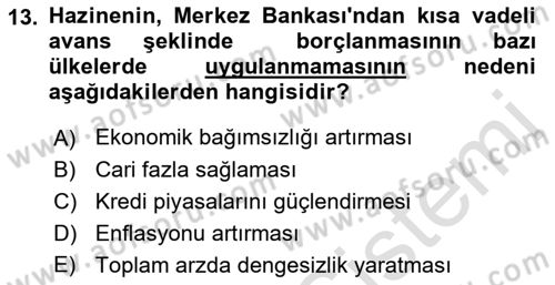 Devlet Borçları Dersi 2023 - 2024 Yılı (Vize) Ara Sınav Soruları 13. Soru
