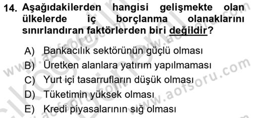 Devlet Borçları Dersi 2023 - 2024 Yılı (Vize) Ara Sınav Soruları 14. Soru