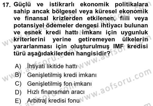 Devlet Borçları Dersi 2023 - 2024 Yılı (Vize) Ara Sınav Soruları 17. Soru