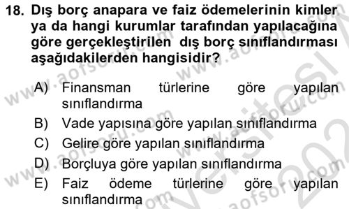 Devlet Borçları Dersi 2023 - 2024 Yılı (Vize) Ara Sınav Soruları 18. Soru