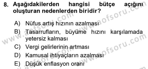 Devlet Borçları Dersi 2023 - 2024 Yılı (Vize) Ara Sınav Soruları 8. Soru