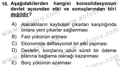 Devlet Borçları Dersi 2023 - 2024 Yılı (Final) Dönem Sonu Sınav Soruları 10. Soru