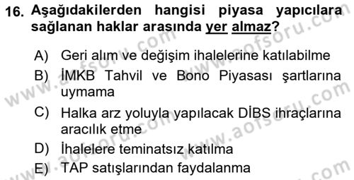 Devlet Borçları Dersi Dönem Sonu Sınavı Deneme Sınav Soruları 16. Soru