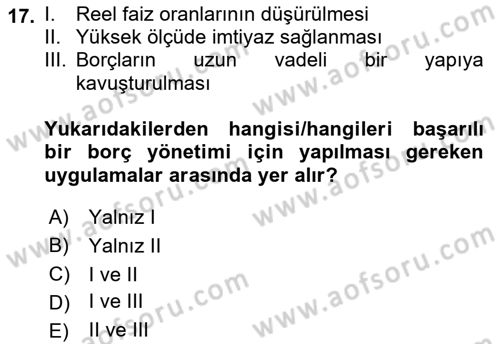 Devlet Borçları Dersi 2023 - 2024 Yılı (Final) Dönem Sonu Sınav Soruları 17. Soru