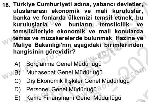 Devlet Borçları Dersi 2023 - 2024 Yılı (Final) Dönem Sonu Sınav Soruları 18. Soru