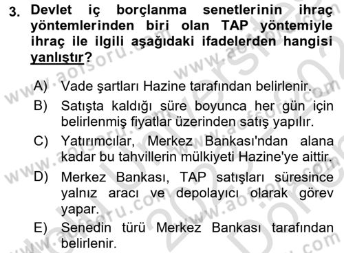 Devlet Borçları Dersi 2023 - 2024 Yılı (Final) Dönem Sonu Sınav Soruları 3. Soru