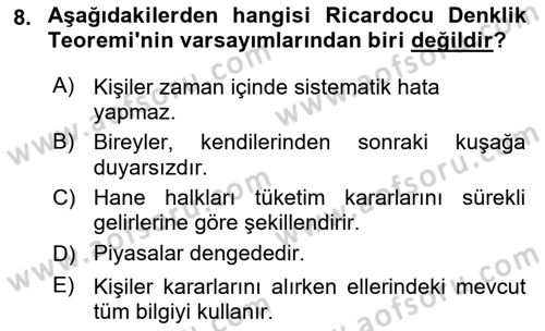 Devlet Borçları Dersi 2023 - 2024 Yılı (Final) Dönem Sonu Sınav Soruları 8. Soru