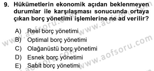 Devlet Borçları Dersi Dönem Sonu Sınavı Deneme Sınav Soruları 9. Soru
