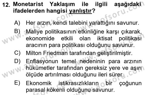 Devlet Borçları Dersi 2023 - 2024 Yılı Yaz Okulu Sınav Soruları 12. Soru