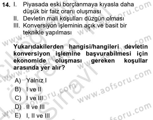 Devlet Borçları Dersi 2023 - 2024 Yılı Yaz Okulu Sınav Soruları 14. Soru