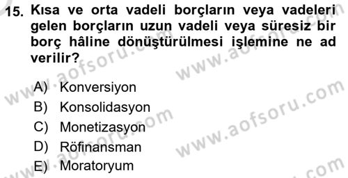 Devlet Borçları Dersi 2023 - 2024 Yılı Yaz Okulu Sınav Soruları 15. Soru