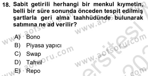 Devlet Borçları Dersi 2023 - 2024 Yılı Yaz Okulu Sınav Soruları 18. Soru