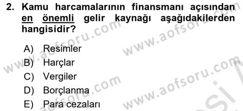 Devlet Borçları Dersi 2023 - 2024 Yılı Yaz Okulu Sınav Soruları 2. Soru