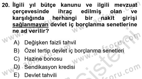 Devlet Borçları Dersi 2023 - 2024 Yılı Yaz Okulu Sınav Soruları 20. Soru