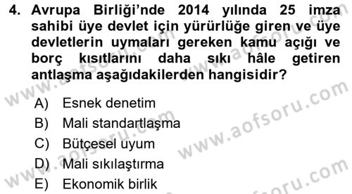 Devlet Borçları Dersi 2023 - 2024 Yılı Yaz Okulu Sınav Soruları 4. Soru