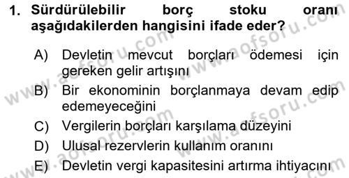 Devlet Borçları Dersi 2024 - 2025 Yılı (Vize) Ara Sınav Soruları 1. Soru